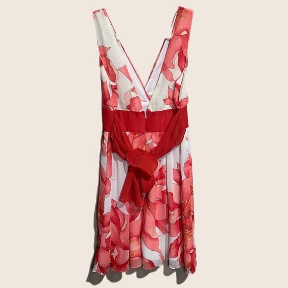 VTG Forever 21 Floral Flower Chiffon Tie Waist Shirt Dress Peach Orange Cream M - Picture 6 of 6